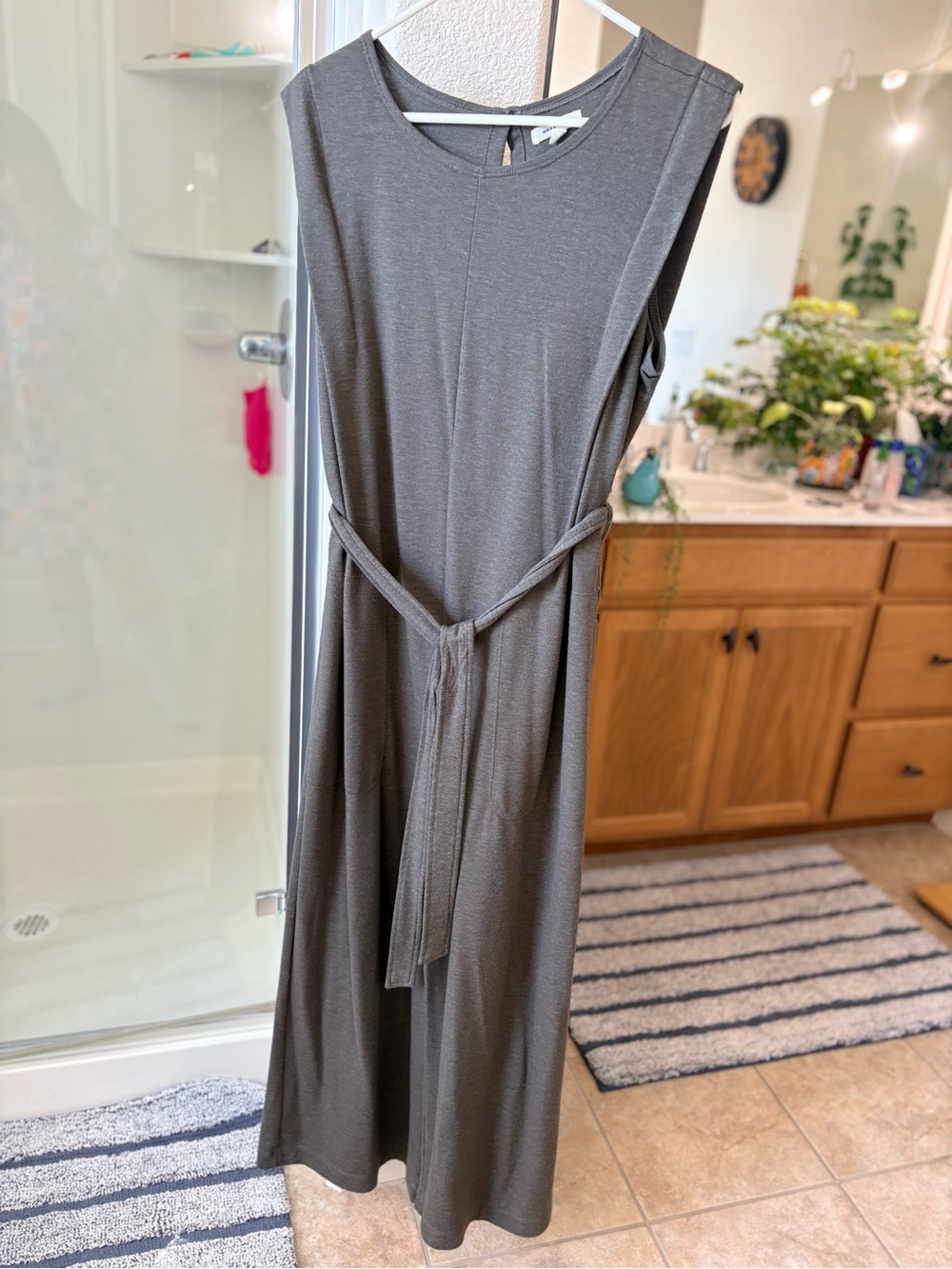 Max Studio Heather Gray Knit jumpsuit with Waist Tie